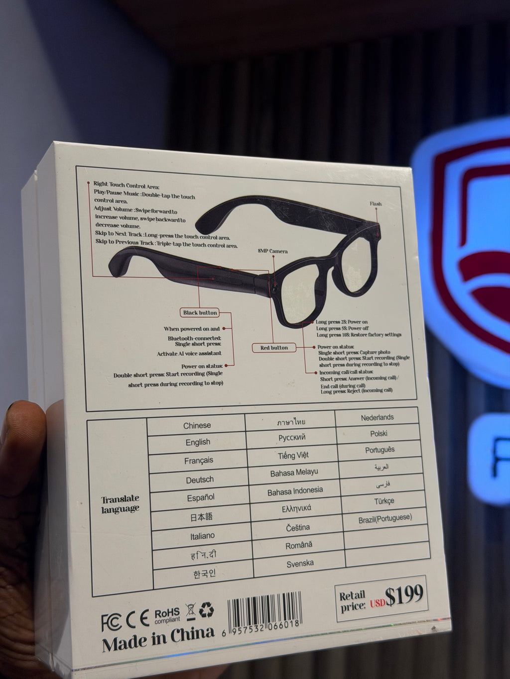 AI Smart Glasses – 8MP Camera, Voice Assistant, Translation & Bluetooth Audio